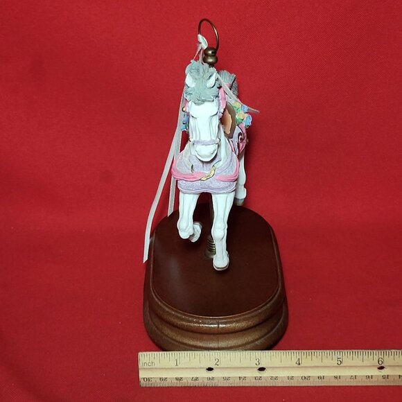 Vintage Musical Horse Carousel Bisque Porcelain Figurine Wood Base - Picture 10 of 12